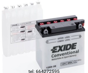 EXIDE BIKE CONVENTIONAL MOTOCYKLOWY 12N9-3B 12V 9AH 85A  